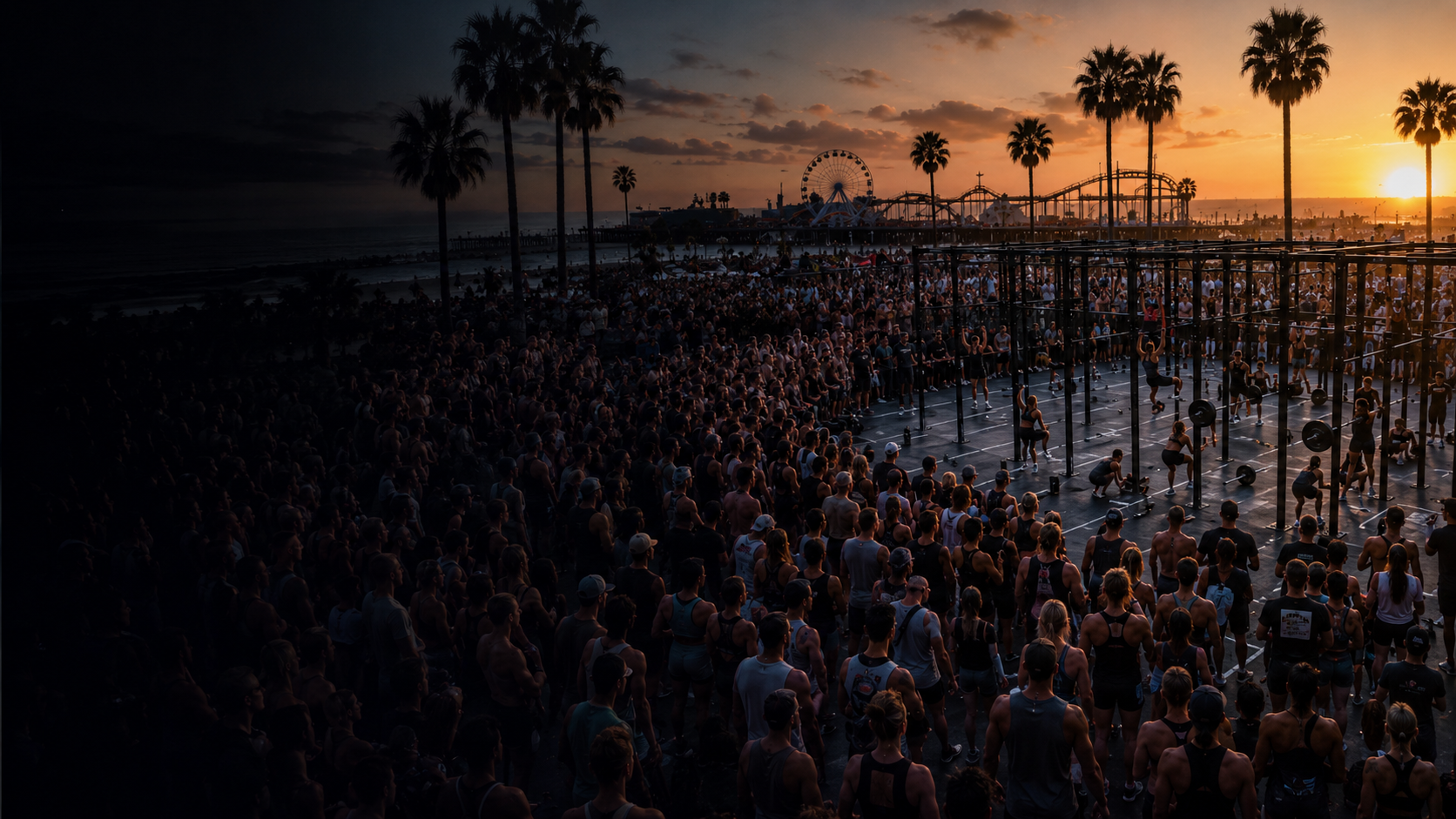 Massive crowd watching beachfront throwdown at sunset